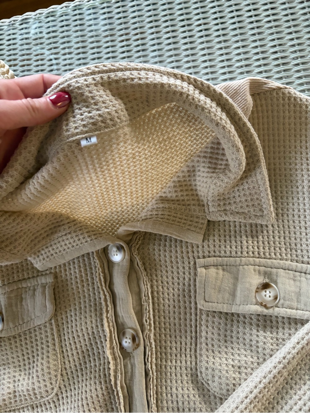 Textured Button-Front Utility Jacket in Light Beige - Picture 2 of 2